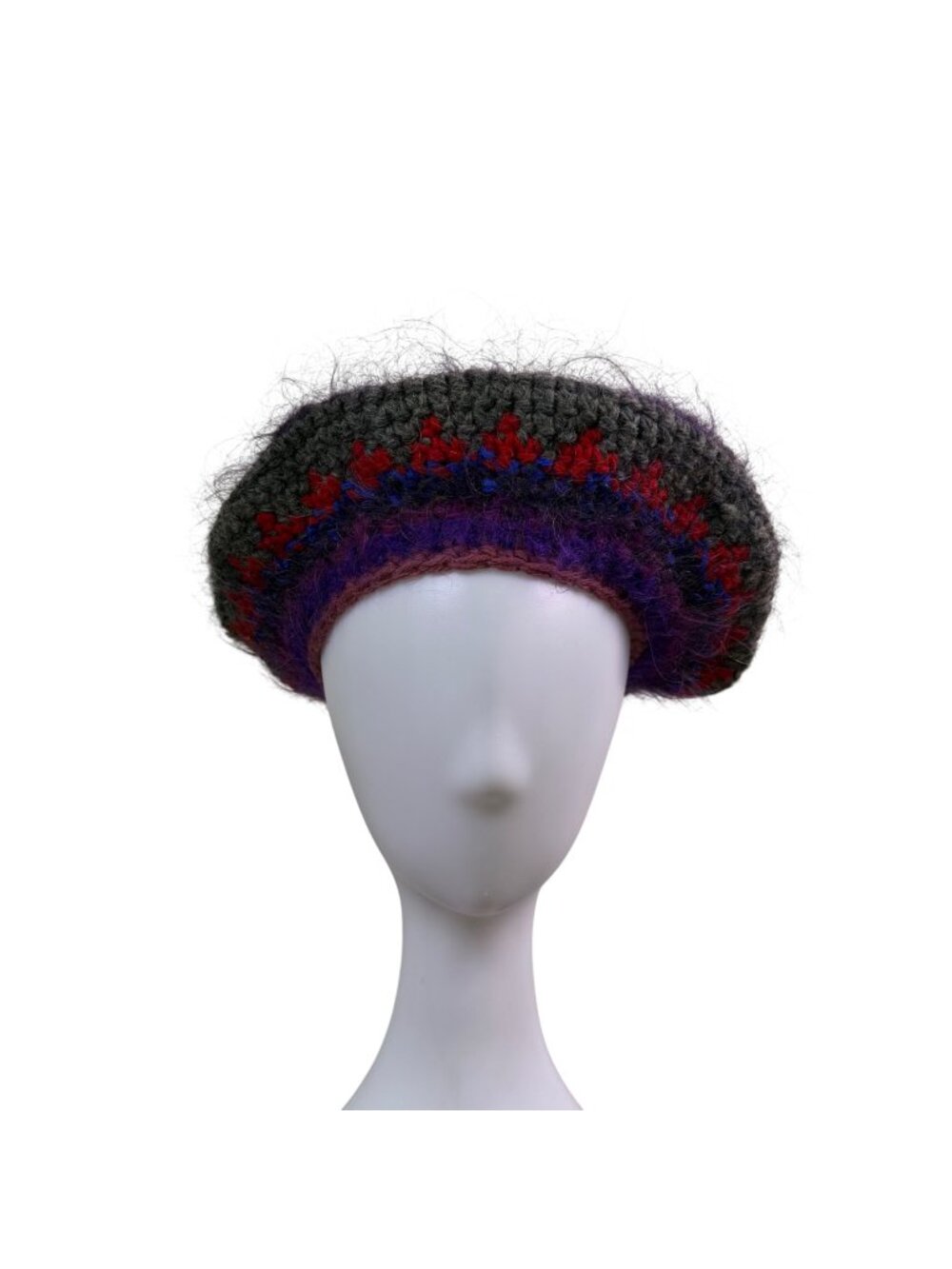 Sandy DAndrade Womens Multicolor Wool Knit Beret Hat One Size Vibrant Pattern